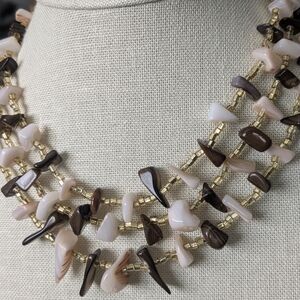 Vintage Boho Mother of Pearl 3 Strand Japan Necklace